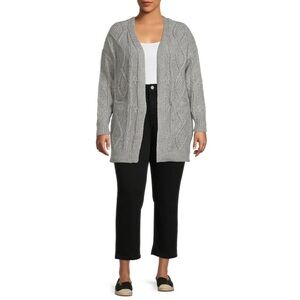 Grey cable knit open front sweater with pockets, Small 4/6